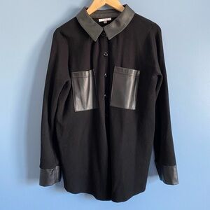 Sioni Black Faux Leather Trim Top